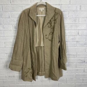 Coldwater Creek Open Front Embroidered Linen Jacket Womens Size 18W Beige